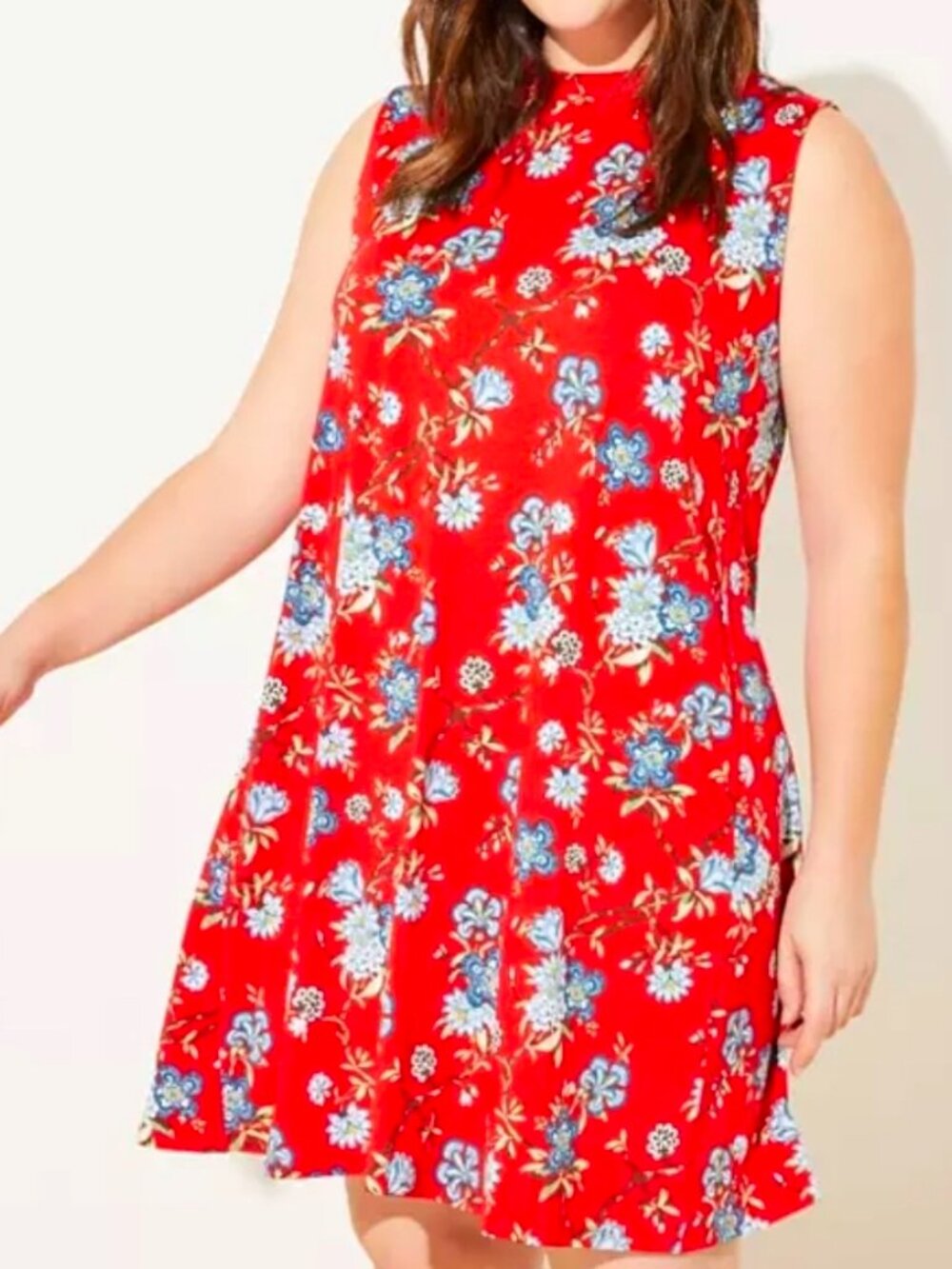 NWT Loft Plus High Neck Sleeveless Floral Dress Womens Red Stretchy Feel 20/22